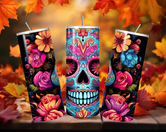 20oz Skinny Sublimated Tumbler - Sugar Skull