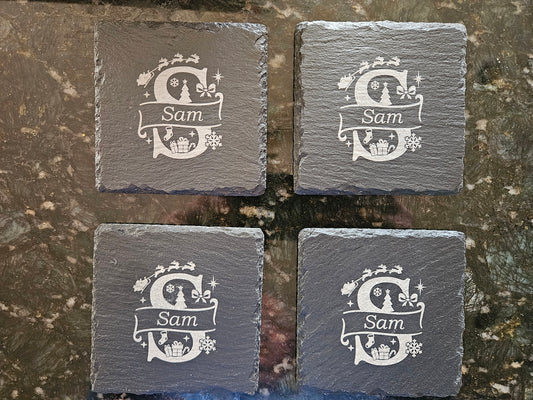 4x4" Personalized Slate Holiday Coasters (Set of 4)